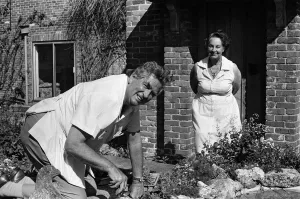 Denis Healey at work on a fishpond in his garden at his home in the Sussex countryside Denis Healey at work on a fishpond in his garden at his home in the Sussex countryside