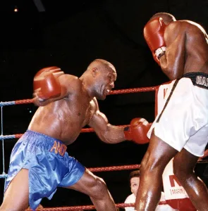 Dennis Andries boxer in action against Denzil Browne Dennis Andries boxer in action against Denzil Browne