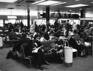 The departure lounge at Heathrow airport during a BOAC cabin staff strike The departure lounge at Heathrow airport during a BOAC cabin staff strike
