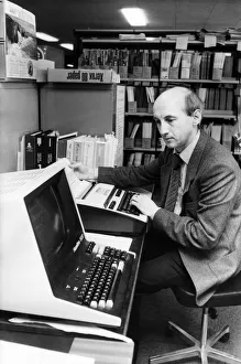 Deputy business and technical librarian Noel Hanson demonstrates the on-line computer Deputy business and technical librarian Noel Hanson demonstrates the on-line computer