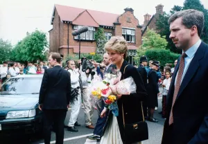 Diana, Princess of Wales during a visit to Rugby. She is seen here at Fawsley House Red Diana, Princess of Wales during a visit to Rugby. She is seen here at Fawsley House Red