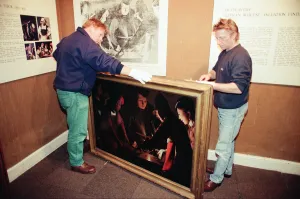 The Dice Players, is moved from its home in Preston Hall Museum in readiness for its trip The Dice Players, is moved from its home in Preston Hall Museum in readiness for its trip