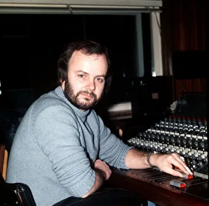 DJ John Peel in radio one studio sitting by mixing desk 1976 John Peel BBC Radio DJ John Peel in radio one studio sitting by mixing desk 1976 John Peel BBC Radio