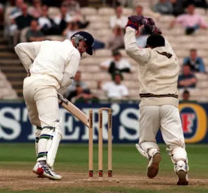 Dominic Cork is bowled out at Old Trafford July 1998 During the third test against Dominic Cork is bowled out at Old Trafford July 1998 During the third test against