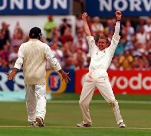 Images Dated 7th August 1998: Dominic Cork England cricket player August 1998 celebrates after South Africa lose