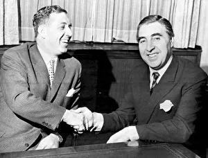 Doug Ellis (left), new Aston Villa Chairman, pictured shaking hands with financier Pat Doug Ellis (left), new Aston Villa Chairman, pictured shaking hands with financier Pat