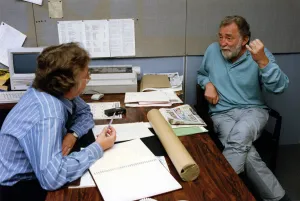 Dr David Bellamy being interviewed by reporter Tony Henderson at the Newcastle Chronicle Dr David Bellamy being interviewed by reporter Tony Henderson at the Newcastle Chronicle