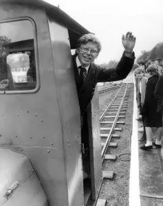 Driver John Bainbridge at the opening of the South Tynedale narrow gauge scenic railway Driver John Bainbridge at the opening of the South Tynedale narrow gauge scenic railway