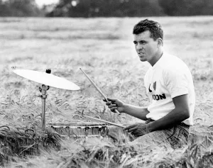 Drummer Dave Hemingway during filming of a Housemartins video at Park Farm, Walkington Drummer Dave Hemingway during filming of a Housemartins video at Park Farm, Walkington