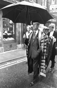 The Duke of Edinburgh. Prince Philip holding an umbrella. May 1986 The Duke of Edinburgh. Prince Philip holding an umbrella. May 1986