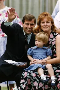 Duke Of York with his wife The Duchess of York waving to his baby daughter Duke Of York with his wife The Duchess of York waving to his baby daughter
