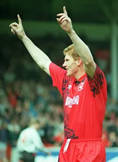Duncan Shearer Aberdeen football player celebrates after scoring his 2nd goal against Duncan Shearer Aberdeen football player celebrates after scoring his 2nd goal against