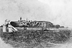 Early 19th Century engraving of Flat Holm Island (Ynys Echni) Circa 1840 Early 19th Century engraving of Flat Holm Island (Ynys Echni) Circa 1840