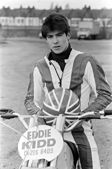 Eddie Kidd motor cycle stunt rider Eddie Kidd, Britain's answer to Evel Kneivel Eddie Kidd motor cycle stunt rider Eddie Kidd, Britain's answer to Evel Kneivel