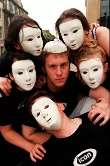 Images Dated 11th August 1998: Edinburgh festival fringe Aug 1998 Michael Neale with the Icon dance company masks
