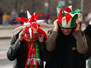 Edinburgh weather 4th February 1999 Welsh fans holding on to their hats Edinburgh weather 4th February 1999 Welsh fans holding on to their hats