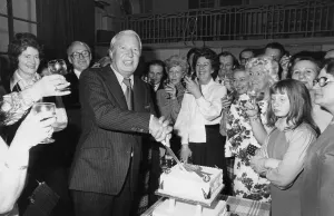 Edward Heath cutting cake at constituency party event in Sidcup - April 1975 - 19/04/1975 Edward Heath cutting cake at constituency party event in Sidcup - April 1975 - 19/04/1975