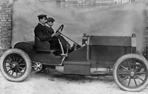 Edwardian gentleman seen here competiting in motor trials 8th June 1905 Edwardian gentleman seen here competiting in motor trials 8th June 1905