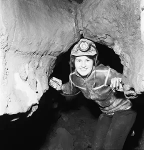 Eillen Davies seen here making her way thorough a series of caves under the Brecon Eillen Davies seen here making her way thorough a series of caves under the Brecon