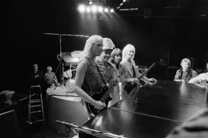 Elton John pictured on stage with other musicians, during preperations for his Jump Up Elton John pictured on stage with other musicians, during preperations for his Jump Up