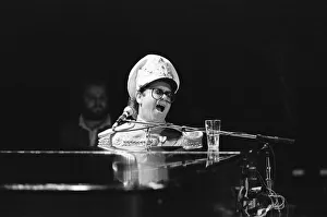 Elton John pictured on stage, during preperations for his Jump Up Tour. 31st October 1982 Elton John pictured on stage, during preperations for his Jump Up Tour. 31st October 1982