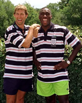 England defenders Tony Adams and Sol Campbell JUNE 1998 in France training England defenders Tony Adams and Sol Campbell JUNE 1998 in France training