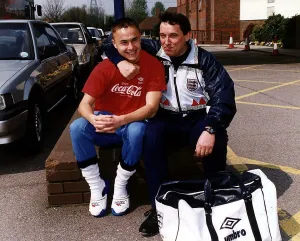 England footballer Dennis Wise Football with manager Graham Taylor before their departure England footballer Dennis Wise Football with manager Graham Taylor before their departure