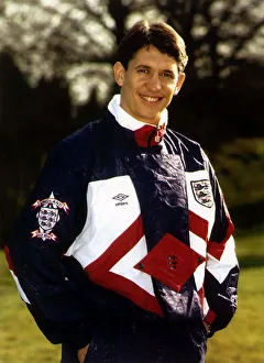England footballer Gary Lineker wearing the new England shell suit February 1992 England footballer Gary Lineker wearing the new England shell suit February 1992