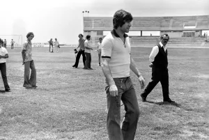 England footballer Malcolm MacDonald inspects the pitch before the European Championship England footballer Malcolm MacDonald inspects the pitch before the European Championship