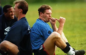 England footballer Paul Gascoigne joking and sucking his thumb as he sits back to back England footballer Paul Gascoigne joking and sucking his thumb as he sits back to back