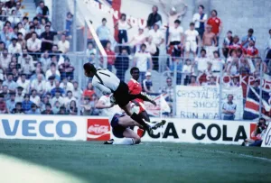 England v Kuwait 1982 World cup Kuwait goalkeeper Ahamd al Tarabulsi saves England v Kuwait 1982 World cup Kuwait goalkeeper Ahamd al Tarabulsi saves