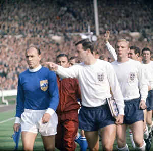 England v Rest of the World match at Wembley. The two teams walk out on to England v Rest of the World match at Wembley. The two teams walk out on to