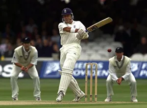 England's Alec Stewart on the attack on day one July 1999 during England v New England's Alec Stewart on the attack on day one July 1999 during England v New