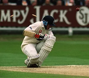 England's Chris Read ducks after he is bowled July 1999 by New Zealand' England's Chris Read ducks after he is bowled July 1999 by New Zealand'