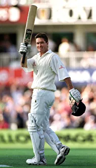 England's Graeme Hick celebrates his century August 1998 in test match against England's Graeme Hick celebrates his century August 1998 in test match against