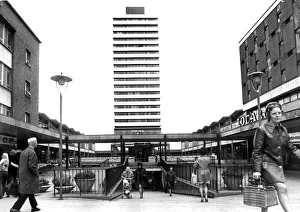 The entrance to the Lower Precinct, Coventry city centre. 8th May 1973 The entrance to the Lower Precinct, Coventry city centre. 8th May 1973