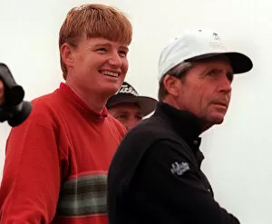 Images Dated 16th July 1997: Ernie Els and Gary Player at Troon for the Open Golf July 1997 during their last practice