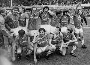 Images Dated 6th May 1985: Everton players celebrate following their 2-0 victory over QPR at Goodison Park which