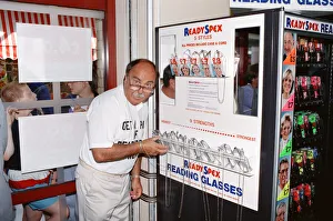 Ex footballer Jimmy Greaves at the worlds first spectacle vending machine Ex footballer Jimmy Greaves at the worlds first spectacle vending machine