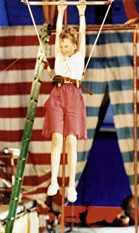 Faith Oliver on the trapeze, Teesside, 5th August 1989 Faith Oliver on the trapeze, Teesside, 5th August 1989