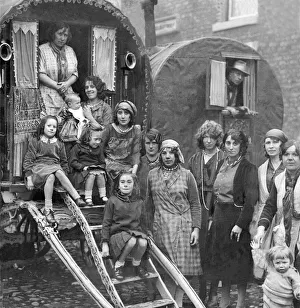 Families of gypsies outside their caravans at Yarm Fair in October 1931 Families of gypsies outside their caravans at Yarm Fair in October 1931