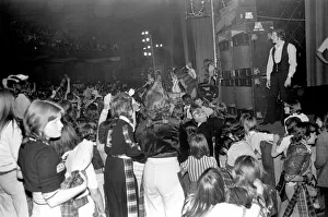 Fans cheer as the Bay City Rollers perform on stage at Cardiff. May 1975 Fans cheer as the Bay City Rollers perform on stage at Cardiff. May 1975