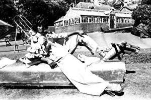 A fashion shoot from 30 May 1972 - A model wears flared trousers and platform shoes A fashion shoot from 30 May 1972 - A model wears flared trousers and platform shoes