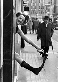 Fashion: Vivienne, showing what's afoot in stockings. January 1968 P009277 Fashion: Vivienne, showing what's afoot in stockings. January 1968 P009277