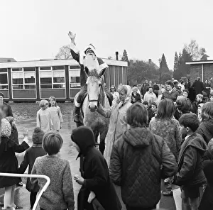 Father Christmas arrives on horseback at Woodley School 30th November 1968 Father Christmas arrives on horseback at Woodley School 30th November 1968
