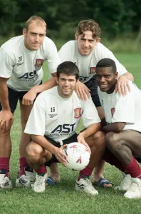 Fernando Nelson at the Villa training ground at Bodymoor Heath with Mark Draper Fernando Nelson at the Villa training ground at Bodymoor Heath with Mark Draper