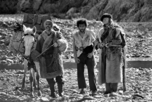 Film Director John Huston on the set of his latest picture " Film Director John Huston on the set of his latest picture "