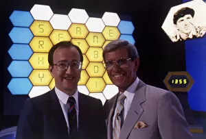 Images Dated 1st July 1987: Filming of the television quiz show Blockbusters, hosted by Bob Holness (right)