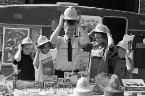 Fireman Paddy Flaherty made sure these youngsters had the right hat of the occasion when Fireman Paddy Flaherty made sure these youngsters had the right hat of the occasion when