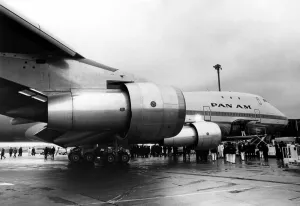 The first Boeing 747 Jumbo Jet arrived at Heathrow Airport, three hours late The first Boeing 747 Jumbo Jet arrived at Heathrow Airport, three hours late